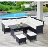  18-delige Zitgroep Tuinset Bankstel Tuinmeubelset Lounge, Poly Rattan, Zwart + Creme Wit 11