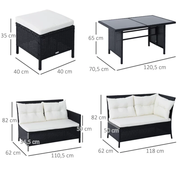  18-delige Zitgroep Tuinset Bankstel Tuinmeubelset Lounge, Poly Rattan, Zwart + Creme Wit 3