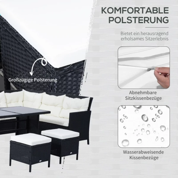  18-delige Zitgroep Tuinset Bankstel Tuinmeubelset Lounge, Poly Rattan, Zwart + Creme Wit 4