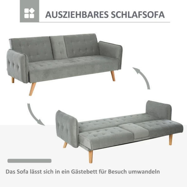  2-1 Designslaapbank Opvouwbare Bank 3-zits Stoffen Bank Chaise Longue Slaapbank Bankstel Verstelbare Hoek Lichtgrijs 183 X 87 X 75 Cm 4