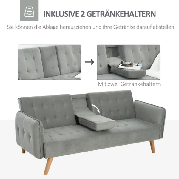  2-1 Designslaapbank Opvouwbare Bank 3-zits Stoffen Bank Chaise Longue Slaapbank Bankstel Verstelbare Hoek Lichtgrijs 183 X 87 X 75 Cm 5