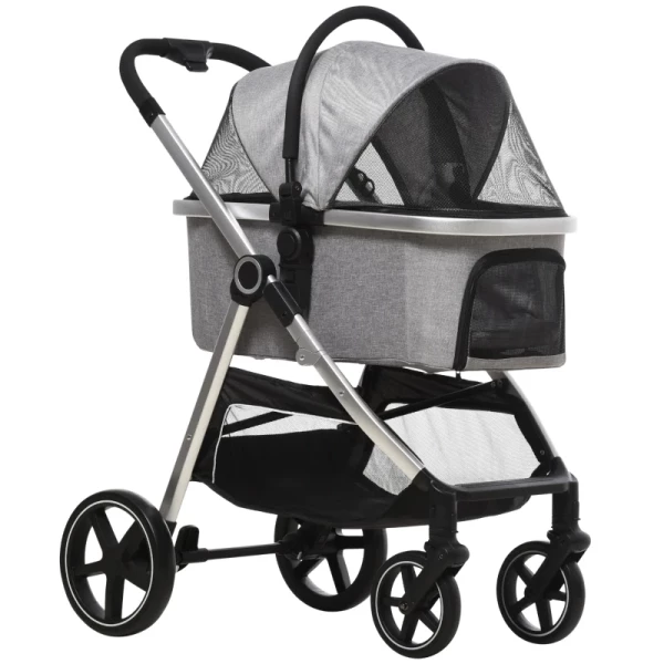 2-in-1 Hondenbuggy Incl. Kussen, Opvouwbaar, 1 Opbergmand, 83 Cm X 58 Cm X 102 Cm, Lichtgrijs + Zilver 1