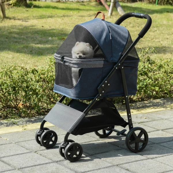  2-in-1 Hondenbuggy Transporttas Kattenbuggy Met Hoes Oxford Donkerblauw+zwart 77,5 X 51 X 99,5 Cm 2