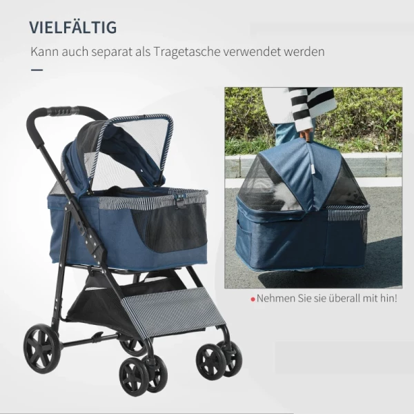  2-in-1 Hondenbuggy Transporttas Kattenbuggy Met Hoes Oxford Donkerblauw+zwart 77,5 X 51 X 99,5 Cm 7