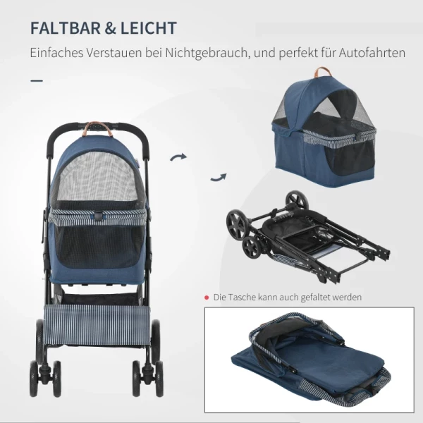  2-in-1 Hondenbuggy Transporttas Kattenbuggy Met Hoes Oxford Donkerblauw+zwart 77,5 X 51 X 99,5 Cm 8