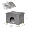  2-in-1 Kattengrot Voetenbank Met Kussen Houten Poten Kattenhuis Kattenmand Zacht Gewatteerde Poef Elegant Ontwerp Verwijderbaar MDF Pluche Grijs 60 X 45 X 44,5 Cm 3