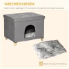  2-in-1 Kattengrot Voetenbank Met Kussen Houten Poten Kattenhuis Kattenmand Zacht Gewatteerde Poef Elegant Ontwerp Verwijderbaar MDF Pluche Grijs 60 X 45 X 44,5 Cm 7