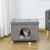  2-in-1 Kattengrot Voetenbank Met Kussen Houten Poten Kattenhuis Kattenmand Zacht Gewatteerde Poef Elegant Ontwerp Verwijderbaar MDF Pluche Grijs 60 X 45 X 44,5 Cm 8