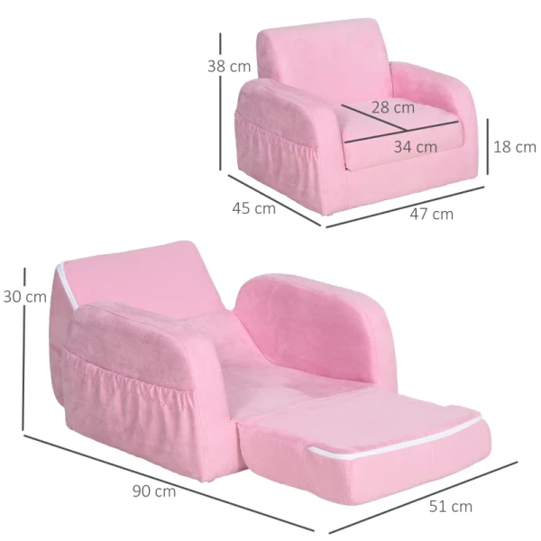  2-in-1 Kinderfauteuil, Minifauteuil, Kinderbank Voor 3-4 Jaar Oud, Ligfunctie, Roze, 47 X 45 X 38 Cm 3