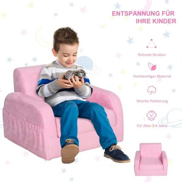  2-in-1 Kinderfauteuil, Minifauteuil, Kinderbank Voor 3-4 Jaar Oud, Ligfunctie, Roze, 47 X 45 X 38 Cm 5