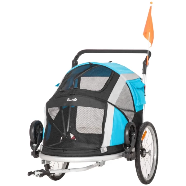  2-in-1 Opvouwbare Hondenkar Huisdier Fietskar Hondentransporter Hondenfietskar Oxfordstof Ademend Aluminium Oxfordstof Blauw + Zilver 150 X 82 X 108 Cm 11