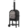  2-in-1 Outdoor Pizzaoven Met Rollen Grilloven Met Beschermhoes Pizzaschep 2 Grillnetten Grillwagen Met Schoorsteen 3-laags Houtoven Voor BBQ Staal Zwart + Zilver 63 X 54 X 161 Cm 1