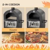  2-in-1 Outdoor Pizzaoven Met Rollen Grilloven Met Beschermhoes Pizzaschep 2 Grillnetten Grillwagen Met Schoorsteen 3-laags Houtoven Voor BBQ Staal Zwart + Zilver 63 X 54 X 161 Cm 4