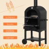  2-in-1 Outdoor Pizzaoven Met Rollen Grilloven Met Beschermhoes Pizzaschep 2 Grillnetten Grillwagen Met Schoorsteen 3-laags Houtoven Voor BBQ Staal Zwart + Zilver 63 X 54 X 161 Cm 5