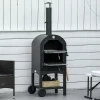  2-in-1 Outdoor Pizzaoven Met Rollen Grilloven Met Beschermhoes Pizzaschep 2 Grillnetten Grillwagen Met Schoorsteen 3-laags Houtoven Voor BBQ Staal Zwart + Zilver 63 X 54 X 161 Cm 10