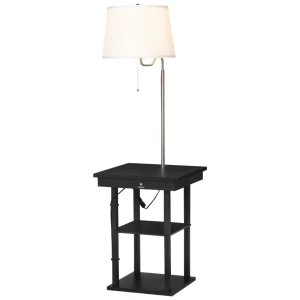  2-in-1 Staande Lamp Staande Lamp Bijzettafel Met 3 Planken Binnenverlichting E27 Tot 40W Voor Woonkamer/slaapkamer Zwart Wit 44,5 X 44,5 X 144,5cm 1