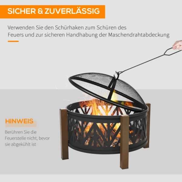  2-in-1 Vuurschaal Vuurplaats Met Vonkenvanger Grillrooster Tuinbarbecue Zwart + Bruin Ф78 X 60H Cm 5