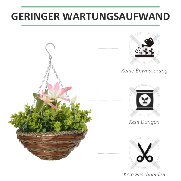  2 Kunstplanten Hangplant Clematis In Pot Met Haken Decoratie PE Roze+groen 30 X 30 X 32 Cm 5