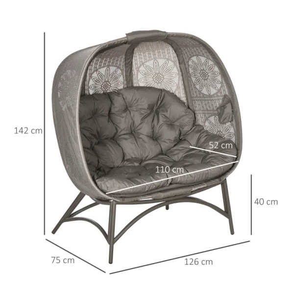  2-persoons Inklapbare Tuinstoel Groot Zitkussen Stalen Frame Kleur: Zand 126 X 75 X 142 Cm 3