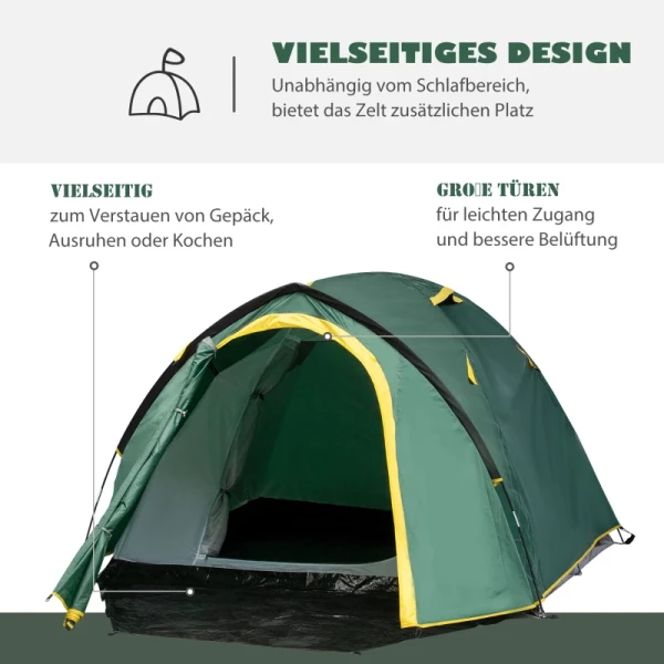  2-persoonstent 190T Kampeertent Met Haringen Koepeltent Glasvezel Polyester Groen+geel 325 X 183 X 130 Cm 5