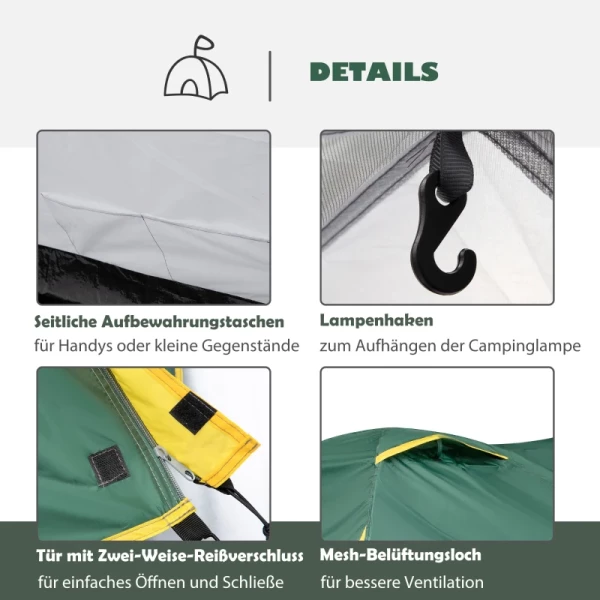  2-persoonstent 190T Kampeertent Met Haringen Koepeltent Glasvezel Polyester Groen+geel 325 X 183 X 130 Cm 6