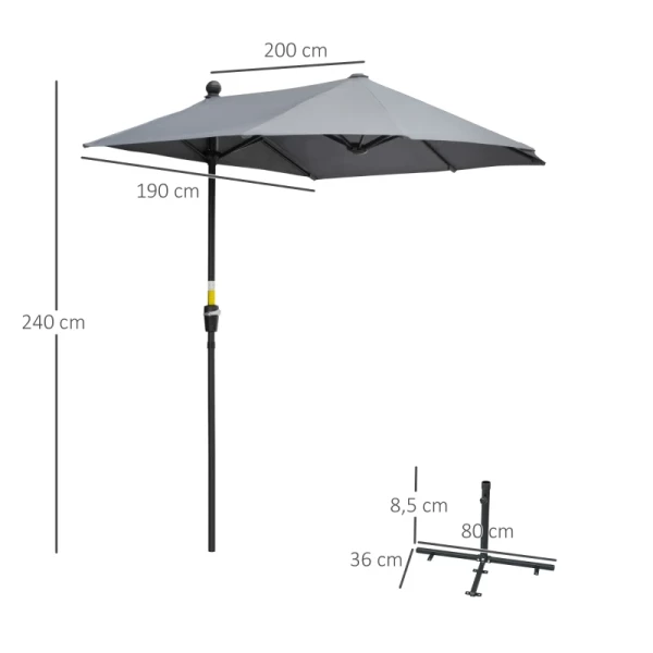  2 X 2,4 M Parasol Halfronde Balkonparaplu Met Beugel Waterbestendig Voor Tuinterrassen Binnenplaatsen 100% Polyester Donkergrijs 3