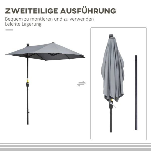  2 X 2,4 M Parasol Halfronde Balkonparaplu Met Beugel Waterbestendig Voor Tuinterrassen Binnenplaatsen 100% Polyester Donkergrijs 6