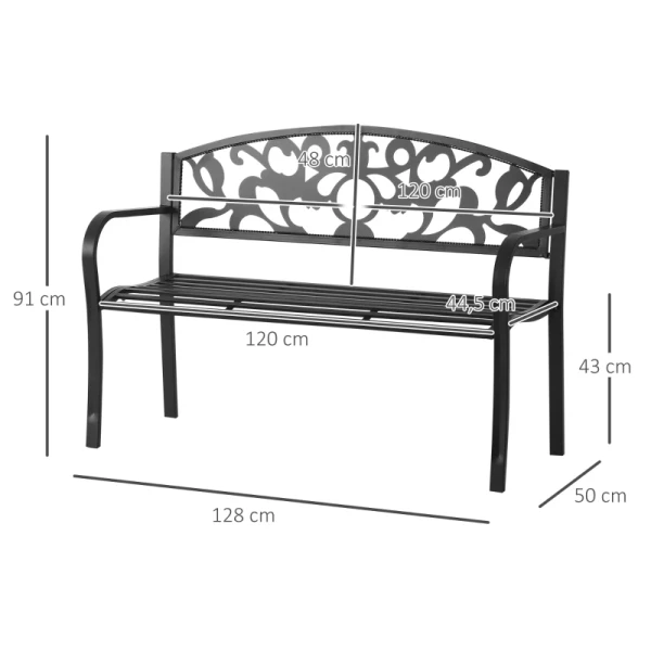  2-zits Bank Tuinbank Metalen Bank Bank Met Armleuningen Landelijke Stijl Metaal Zwart 128 X 50 X 91 Cm 3