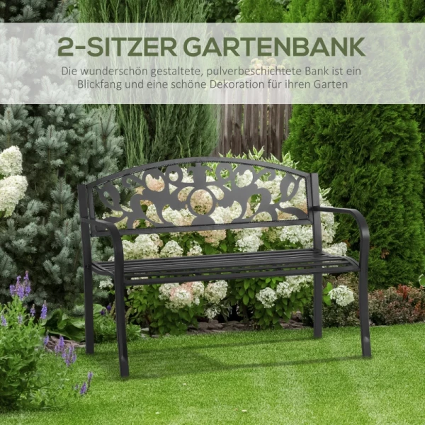  2-zits Bank Tuinbank Metalen Bank Bank Met Armleuningen Landelijke Stijl Metaal Zwart 128 X 50 X 91 Cm 4