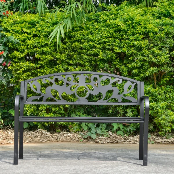  2-zits Bank Tuinbank Metalen Bank Bank Met Armleuningen Landelijke Stijl Metaal Zwart 128 X 50 X 91 Cm 7