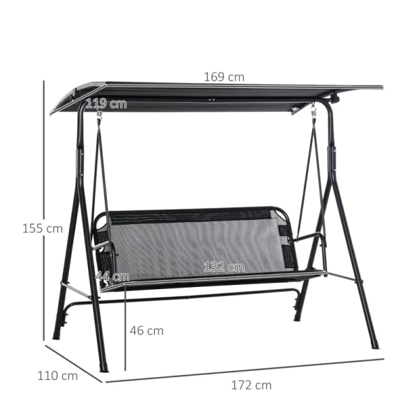  2-zits Hangmat Buiten Ligbed UV-bestendig Hoogwaardige Metalen Buis In Hoek Verstelbaar Zwart 3