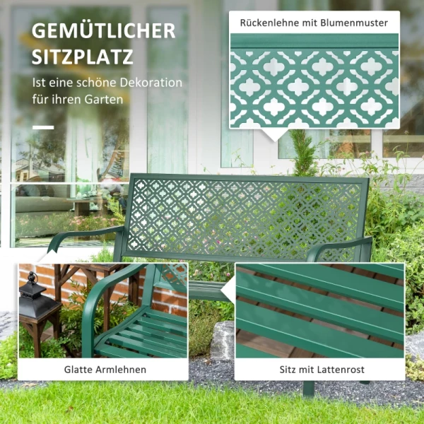  2-zits Metalen Weerbestendige Tuinbank 127cm X 63cm X 83cm Groen 5