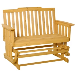  2-zits Schommelstoel Met Armleuningen, Tuinstoel, Schommelstoel, Massief Hout, Naturel, 124 X 76 X 95 Cm 1