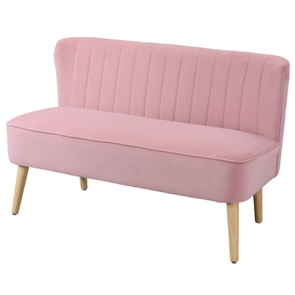  2-zits Stoffen Bank Gestoffeerde Bank Zitmeubel Loungebank Houtschuim Fluweelachtig Polyester Roze 117 X 56,5 X 77 Cm 11