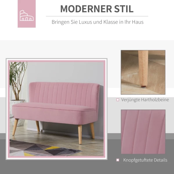  2-zits Stoffen Bank Gestoffeerde Bank Zitmeubel Loungebank Houtschuim Fluweelachtig Polyester Roze 117 X 56,5 X 77 Cm 4