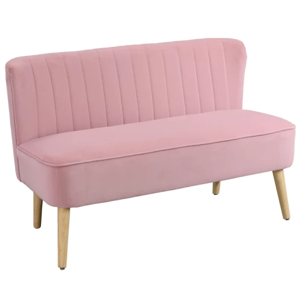 2-zits Stoffen Bank Gestoffeerde Bank Zitmeubel Loungebank Houtschuim Fluweelachtig Polyester Roze 117 X 56,5 X 77 Cm 1