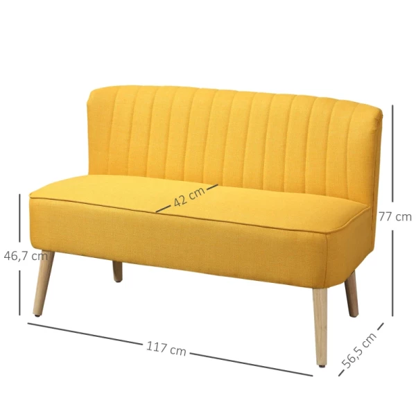  2-zits Stoffen Bank Gestoffeerde Bank Zitmeubel Loungebank Houtschuim Geel 117 X 56,5 X 77 Cm 3