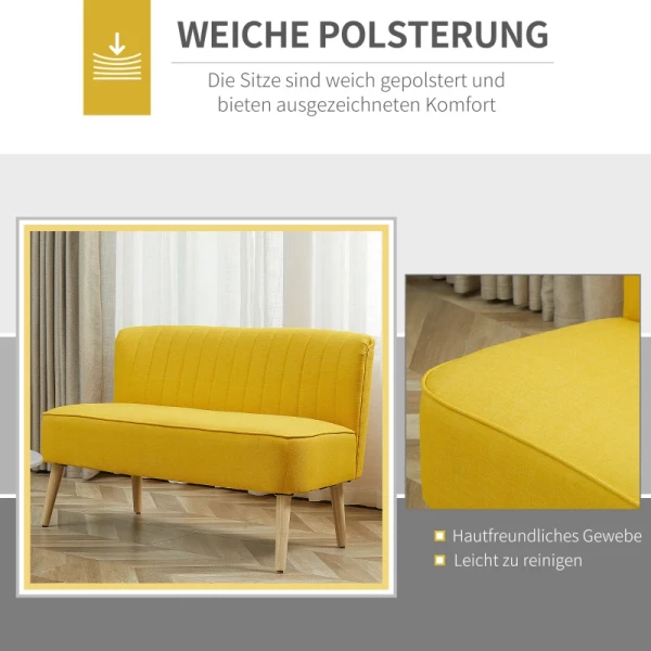  2-zits Stoffen Bank Gestoffeerde Bank Zitmeubel Loungebank Houtschuim Geel 117 X 56,5 X 77 Cm 5