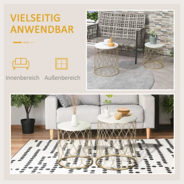  2-zits Terrastafelset Met Marmer En Goudeffect, 41 X 46 Cm En 35 X 38,5 Cm 5