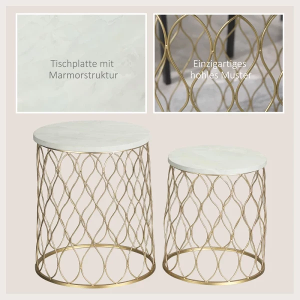  2-zits Terrastafelset Met Marmer En Goudeffect, 41 X 46 Cm En 35 X 38,5 Cm 6