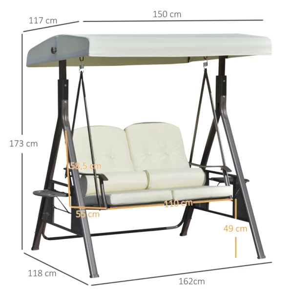  2-zits Tuinschommelstoel Met Luifel Kussenblad Metaal Polyester Beige 162 X 118 X 173 Cm 3