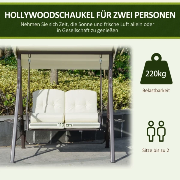  2-zits Tuinschommelstoel Met Luifel Kussenblad Metaal Polyester Beige 162 X 118 X 173 Cm 5