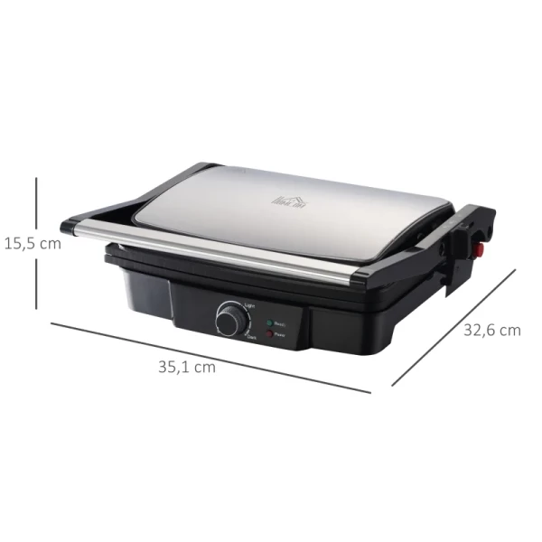  2000W 3-1 Functie Contactgrill Elektrische Grill Voor 4 Sneden Indoor Grill Antiaanbaklaag Tafelgrill Met Regelbare Thermostaat 180 Graden Scharnierend Aluminium Staal Zilver + Zwart 35,1x32,6x15,5 Cm 3