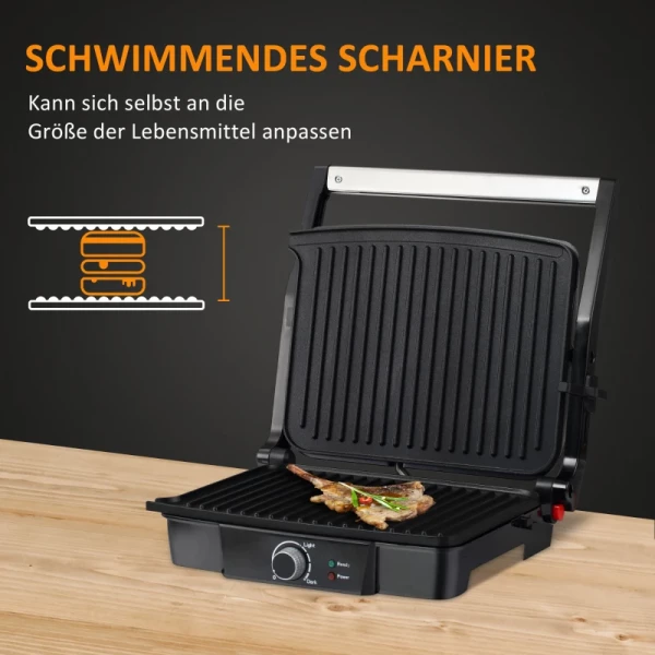  2000W 3-1 Functie Contactgrill Elektrische Grill Voor 4 Sneden Indoor Grill Antiaanbaklaag Tafelgrill Met Regelbare Thermostaat 180 Graden Scharnierend Aluminium Staal Zilver + Zwart 35,1x32,6x15,5 Cm 4