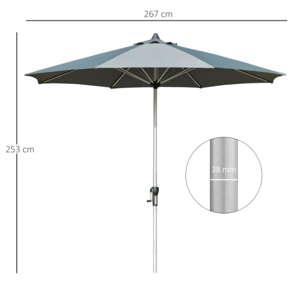  2,7 ​​m Parasol Terrasparaplu Marktparaplu 8 Rib Tuinparaplu Met Zonwering Aluminium Polyester Donkergrijs 3