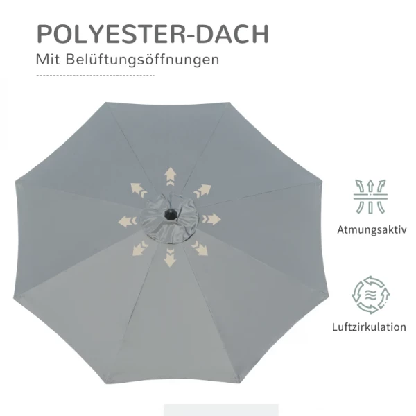  2,7 ​​m Parasol Terrasparaplu Marktparaplu 8 Rib Tuinparaplu Met Zonwering Aluminium Polyester Donkergrijs 7