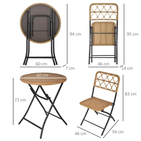  3-delig Poly Rattan Zitgroep Balkonmeubelset Bistroset Balkonset Set 2 Stoelen + Tafel Opklapbaar Tuin Naturel 3