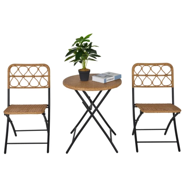 3-delig Poly Rattan Zitgroep Balkonmeubelset Bistroset Balkonset Set 2 Stoelen + Tafel Opklapbaar Tuin Naturel 1