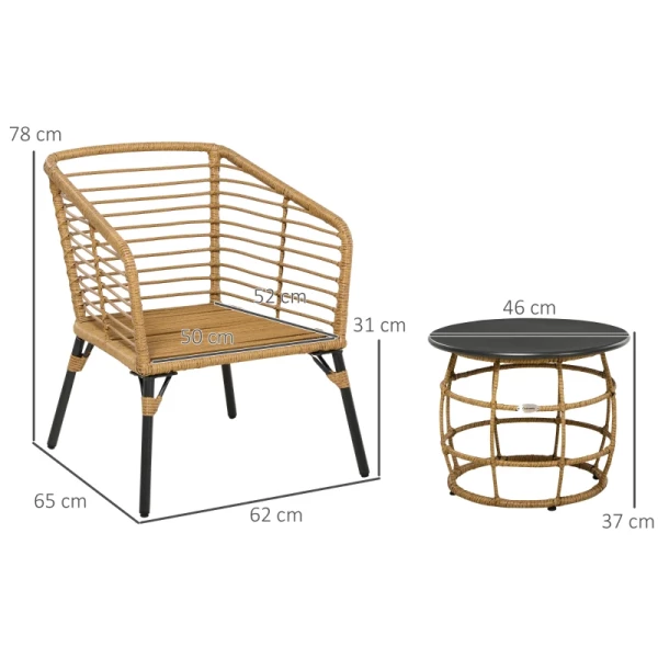  3-delige Bistroset Weerbestendig 1 Bijzettafel 2 Stoelen 62cm X 65cm X 78cm Zand+donkergrijs 3