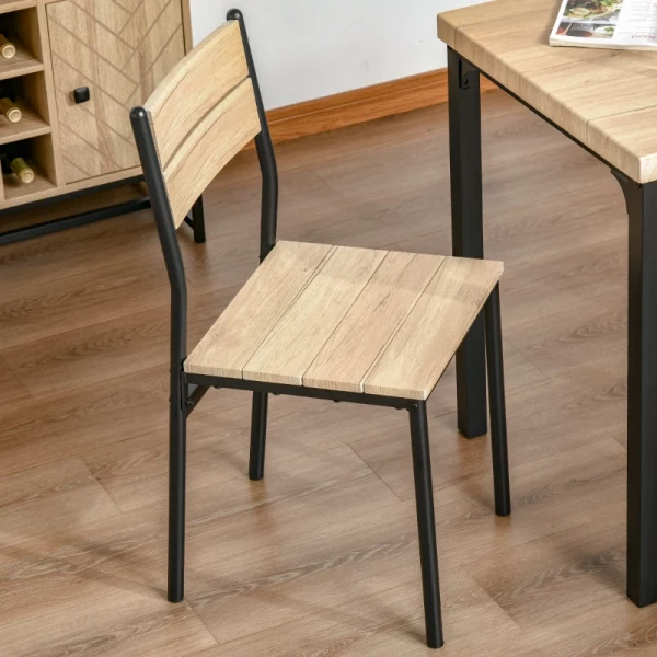  3-delige Eetkamerset, Eettafelset, Houten Tafel MDF + Metaal Natuurlijke Houtnerf + Zwart Met 1 Tafel + 2 Stoelen 7